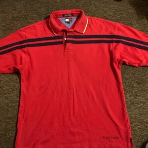Tommy Hilfiger Red Polo Shirt with Classic Collar and Stripes(vintage)